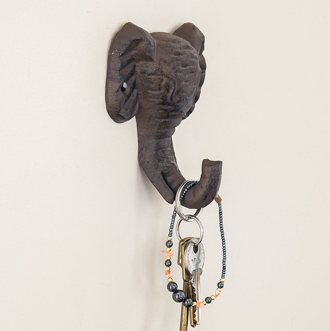 Cast Iron Elephant Single Wall Hook / Hanger | Decorative Wall Mounted Coat Hook | Rustic Cast Iron | 3.7x2.2x4.7