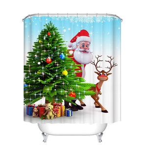 Fangkun Shower Curtain Decor Set Santa Claus Pattern - Waterproof Polyester Fabric Bath Curtains - 12 PCS Shower Hooks - 72 x 72 inches