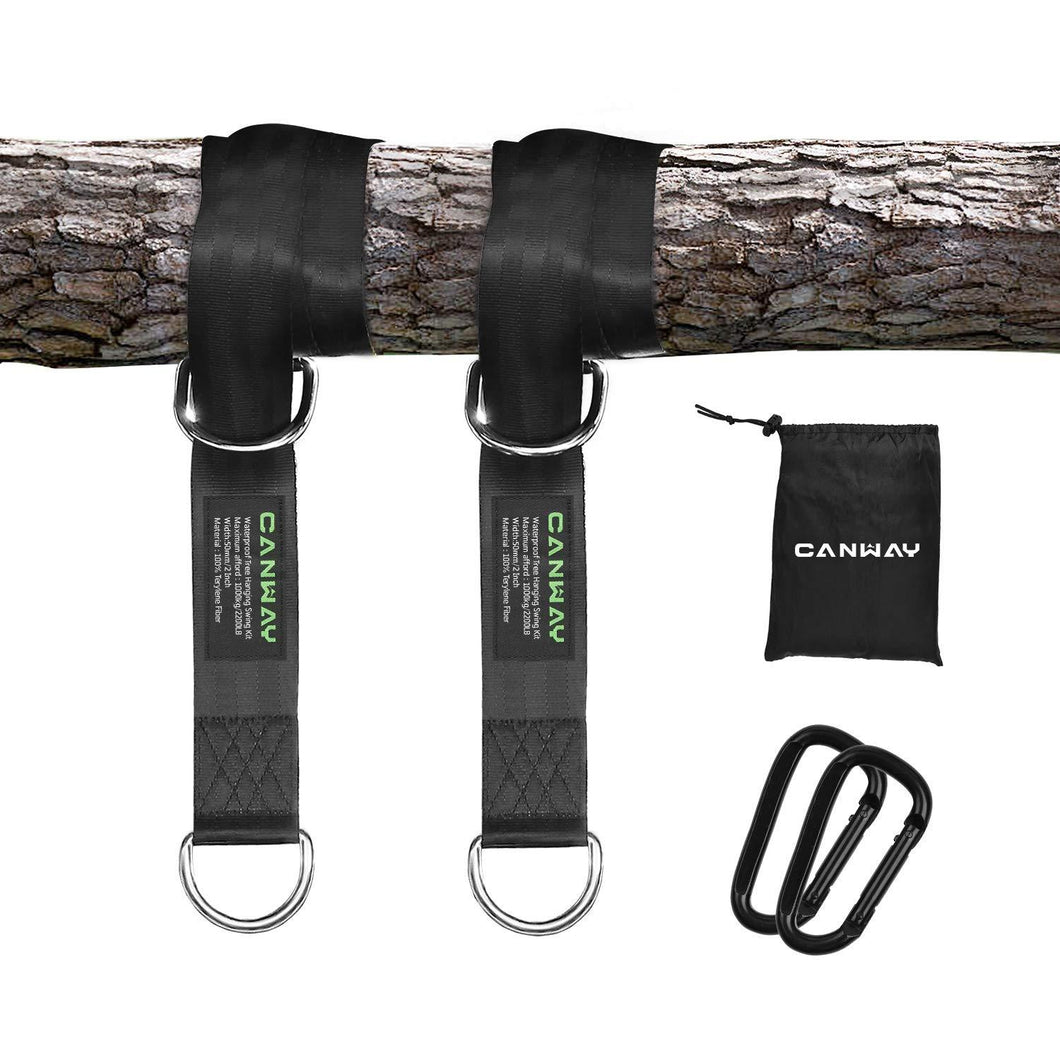 CANWAY Set of 2 Tree Swing Straps Hanging Kit Holds Max 2200 LB with Two Heavy Duty Carabiners (Stainless Steel) - Camping Hammock Accessories (5ft) 5ft