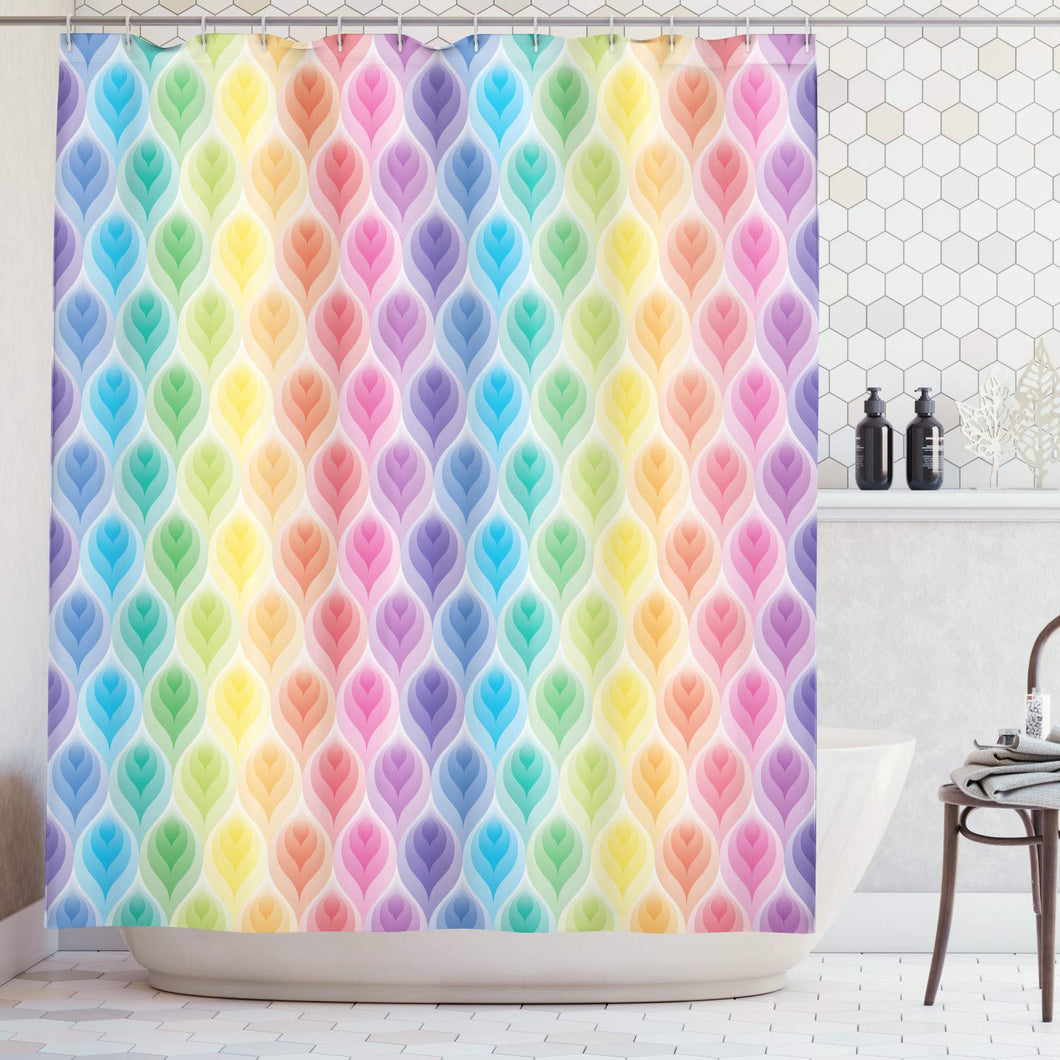 Trippy Decor Shower Curtain by Ambesonne, Rainbow Colors Abstract Gradient Toned Leaf Pattern Digital Soft Pastel Design, Fabric Bathroom Decor Set with Hooks, 75 Inches Long, Multi