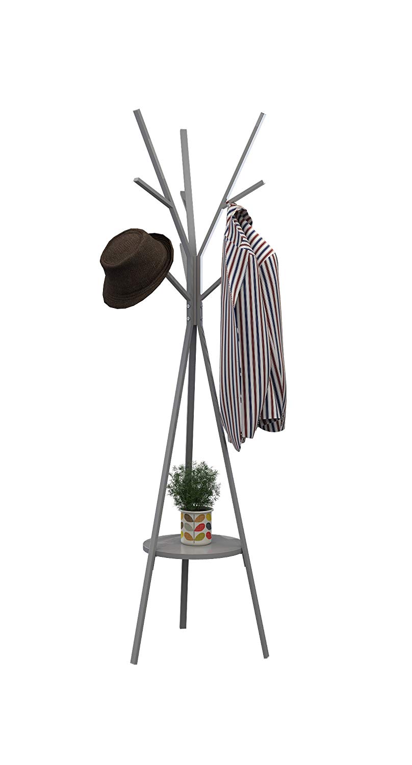 Homebi Coat Rack Hat Stand Free Standing Display Hall Tree Metal Hat Hanger Garment Storage Holder with 9 Hooks for Clothes Hats and Scarves in Grey,17.72