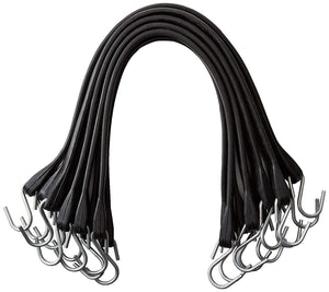15" Inch Rubber Bungee Cords With Hooks - Crimped S Hooks - Natural Rubber Heavy-Duty Bungee Straps - Weatherproof (10)