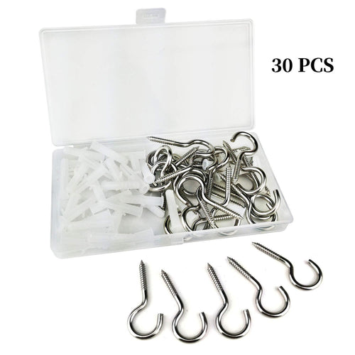 30Pcs 2'' Stainless Steel Eye Screws Eye Bolt Hooks, Self-Tapping Ceiling Hooks Metal Cup Hooks Round End Screw Hooks (30)