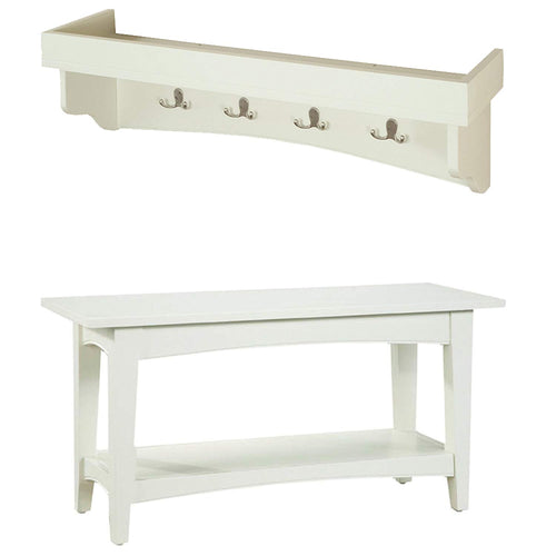 Alaterre Shaker Cottage Coat Hook with Shelf and Bench Set, Ivory