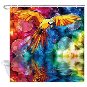 NYMB Birds Bath Curtain, Colorful Parrots in Halo Fabric Psychedelic Animals Shower Curtains for Bathroom,69X70in, Shower Curtains Hooks Included