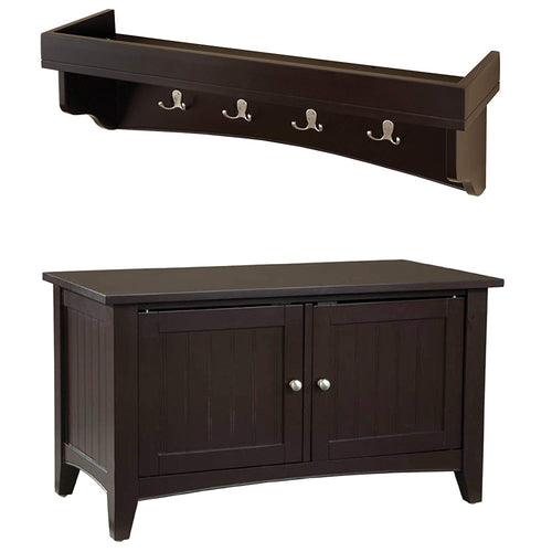 Alaterre Shaker Cottage Coat Hook with Shelf and Cabinet/Bench Set, Chocolate