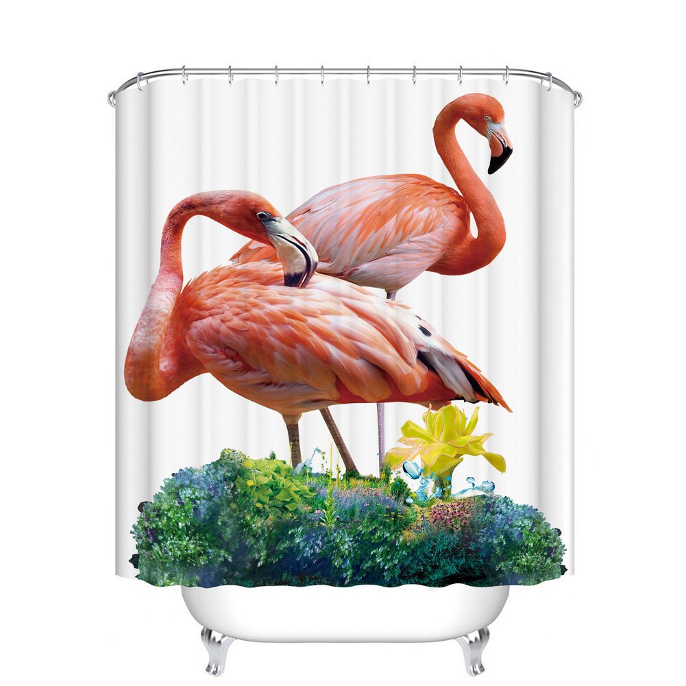 Fangkun Shower Curtain Art Bathroom Decor Two Hand Drawn Flamingos Pink - Polyester Bath Curtains Decor Sets - 12pcs Shower Hooks (YL052#, 72 x 72 inches)