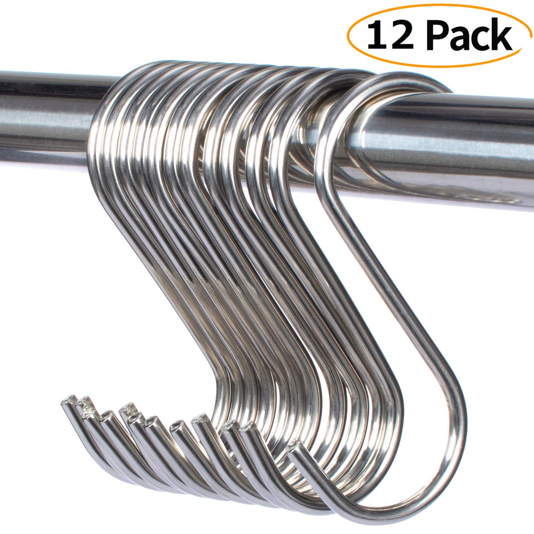 12 Pack Stainless Steel Heavy Duty(Bearing weigh 22LB) S Shaped Hanging Hooks 3.5