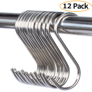 12 Pack Stainless Steel Heavy Duty(Bearing weigh 22LB) S Shaped Hanging Hooks 4.3" Hangers for Kitchen, Bathroom, Bedroom and Office(11cm)