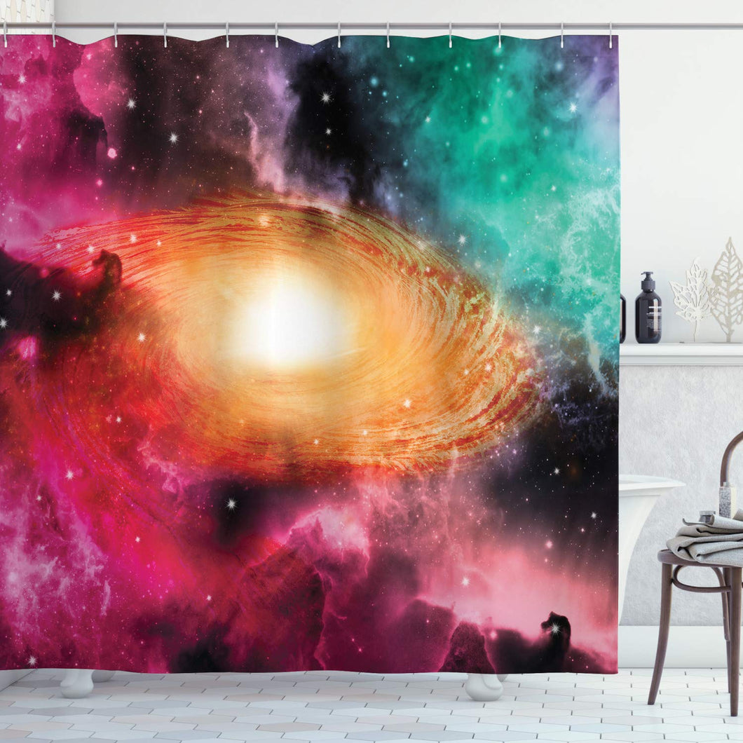 Ambesonne Zodiac Shower Curtain, Colorful Astronomy Pictures of a Spiral Galaxy Stars Stardust and Cosmos, Cloth Fabric Bathroom Decor Set with Hooks, 70