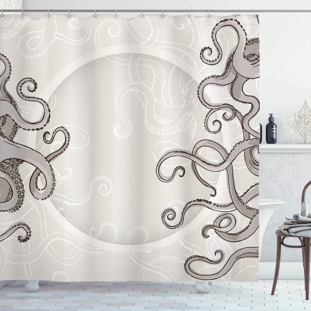 Ambesonne Kraken Shower Curtain, Fish Octopus Tentacles with a Circular Shape Surreal Universe Treasure Beast Graphic, Cloth Fabric Bathroom Decor Set with Hooks, 84