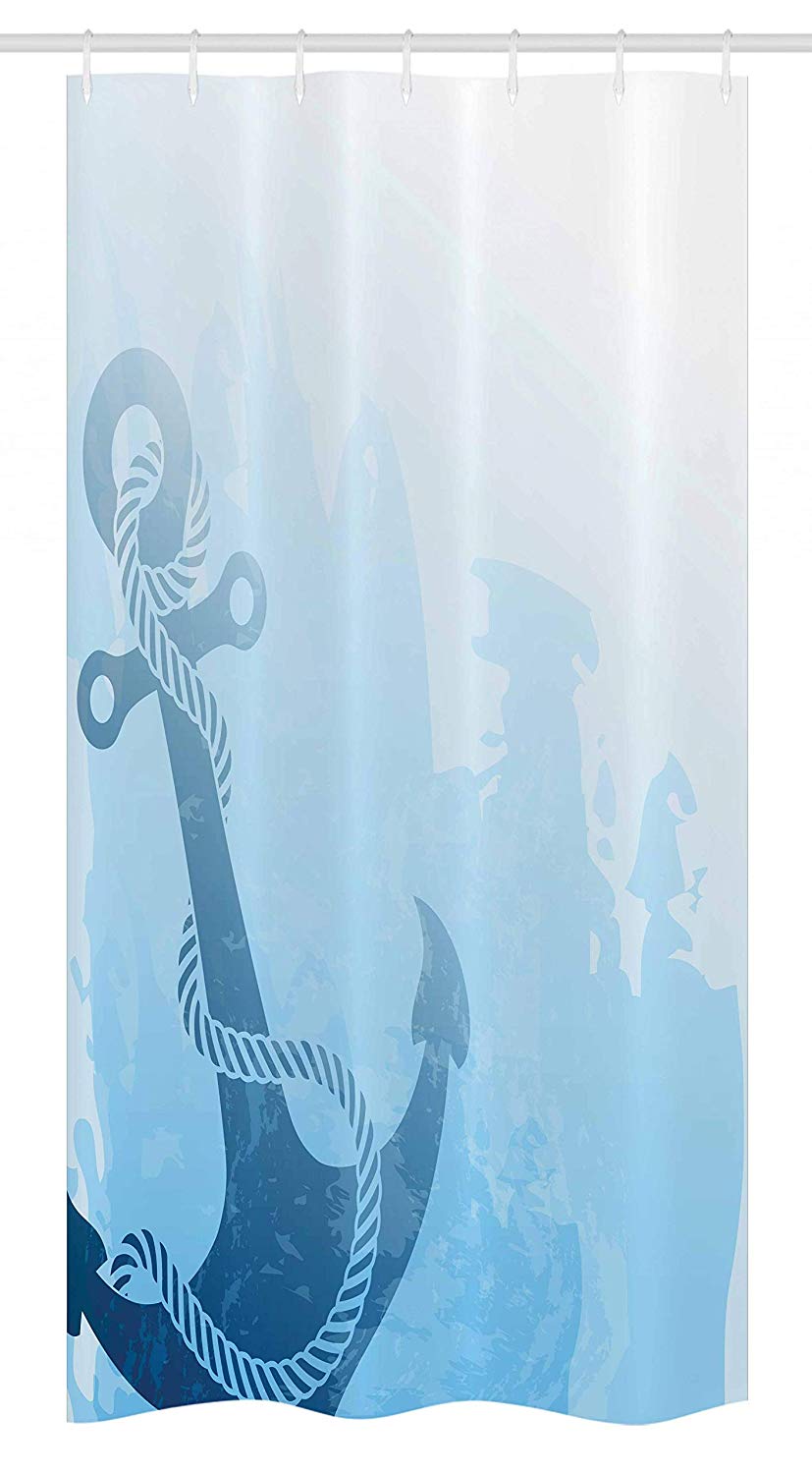 Ambesonne Nautical Stall Shower Curtain, Monochrome Anchor Illustration Deep Down in The Sea Bottom Be Strong and Stable, Fabric Bathroom Decor Set with Hooks, 36