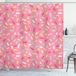 Ambesonne Pink and White Shower Curtain, Abstract Pattern of Colorful Donut Sprinkles Tasty Food Bakery Theme, Cloth Fabric Bathroom Decor Set with Hooks, 75" Long, Pink Yellow