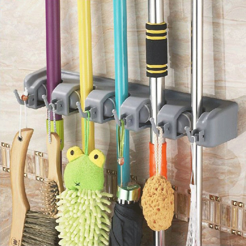 Biowow Mop Broom Holder Rack Organizer Wall Mount with 5 Ball Slots and 6 Hooks
