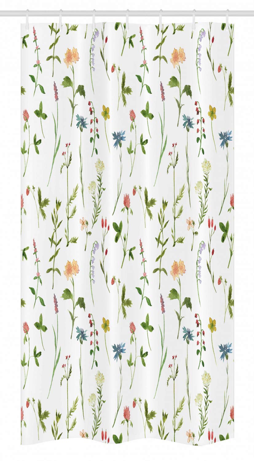 Ambesonne Floral Stall Shower Curtain, Spring Season Themed Watercolors Painting of Herbs Flowers Botanical Garden Artwork, Fabric Bathroom Decor Set with Hooks, 36