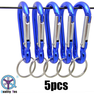 QY 5PCS 2.65 Inch Long Royal Blue Color 8 Shape Aluminum Alloy Multiple Use Keychain Clip Buckle With Keyring Spring Snap Hook Rings