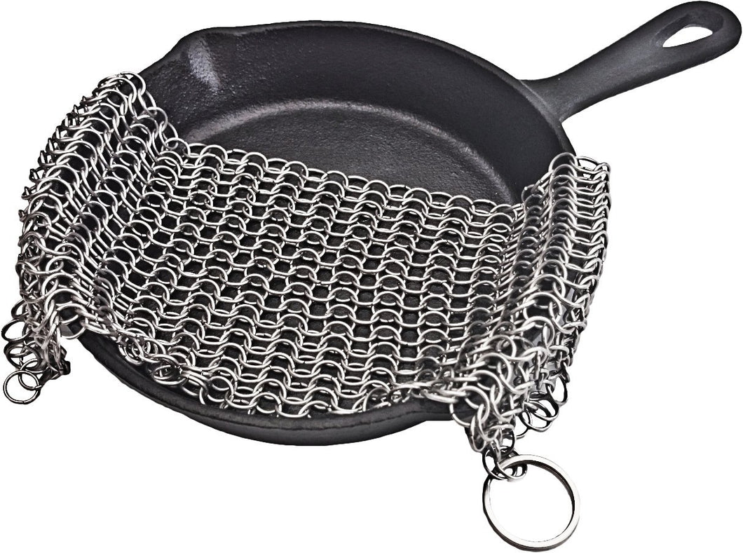Cast Iron Cleaner Chainmail Scrubber XL 7”x7” Premium Stainless Steel for for Cast Iron Pan Pre-Seasoned Pan Dutch Ovens Waffle Iron Pans Scraper Cast Iron Grill Scraper Skillet Scraper Storage Hook