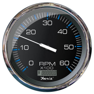 Faria 5" Tachometer w-Digital Hourmeter (6000 RPM) (Gas) (Inboard) Chesapeake Black w-Stainless Steel