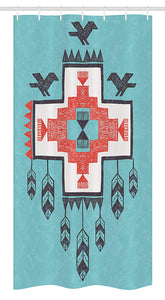 Ambesonne Tribal Stall Shower Curtain, Hand Drawn Dreamcathcher Folkloric Birds Image, Fabric Bathroom Decor Set with Hooks, 36" X 72", Teal Coral