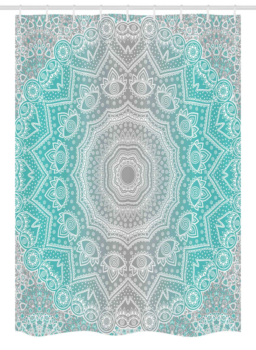 Ambesonne Grey and Turquoise Stall Shower Curtain, Primitive Essence and Universe Harmony Mandala Ombre Art, Fabric Bathroom Decor Set with Hooks, 54