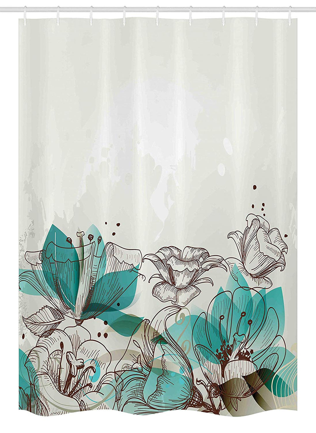 Ambesonne Turquoise Stall Shower Curtain, Retro Floral Background with Hibiscus Silhouettes Dramatic Romantic Nature Art, Fabric Bathroom Decor Set with Hooks, 54