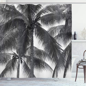 Ambesonne Palm Tree Decor Shower Curtain, Palm Tree Silhouette Exotic Plant on Dark Thema Foliages Relax in Nature Image, Fabric Bathroom Decor Set with Hooks, 70 Inches, Black