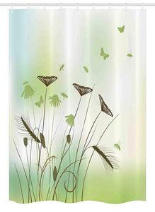Ambesonne Butterfly Stall Shower Curtain, Silhouette of Dragonflies Bees Butterflies Flying All over the Flowers Spring Theme, Fabric Bathroom Decor Set with Hooks, 54 W x 78 L Inches, Green