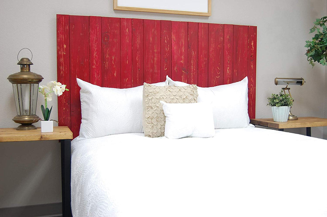 Red Headboard Weathered King Size, Hanger Style, Handcrafted. Mounts on Wall. Easy Installation