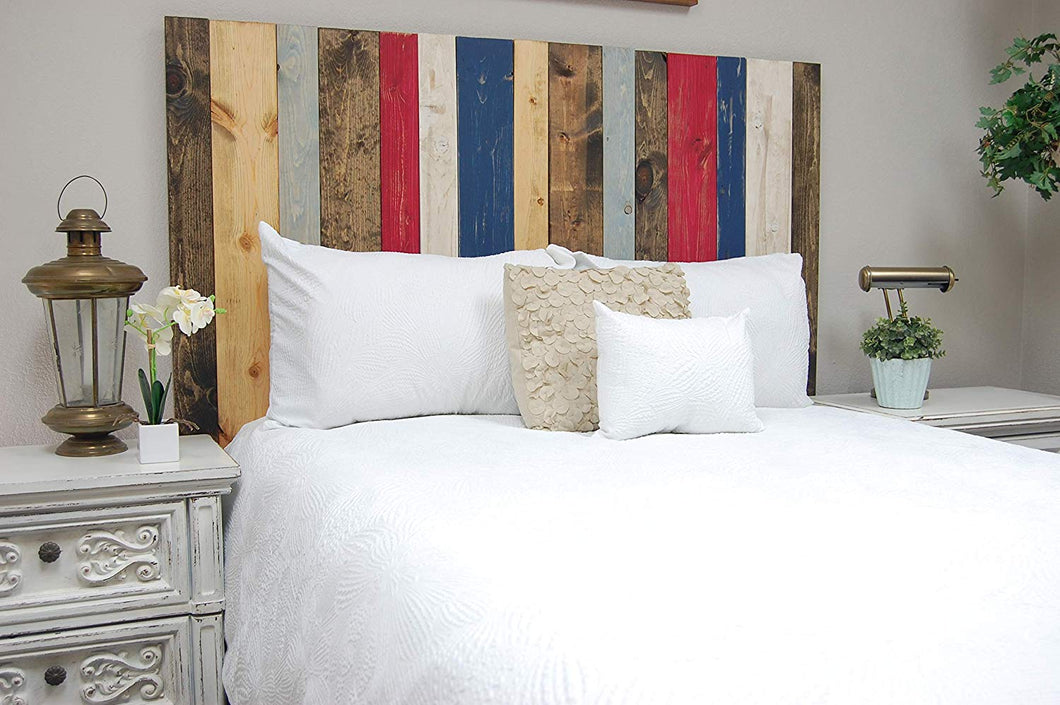Americana Mix Headboard Queen Size, Hanger Style, Handcrafted. Mounts on Wall. Easy Installation