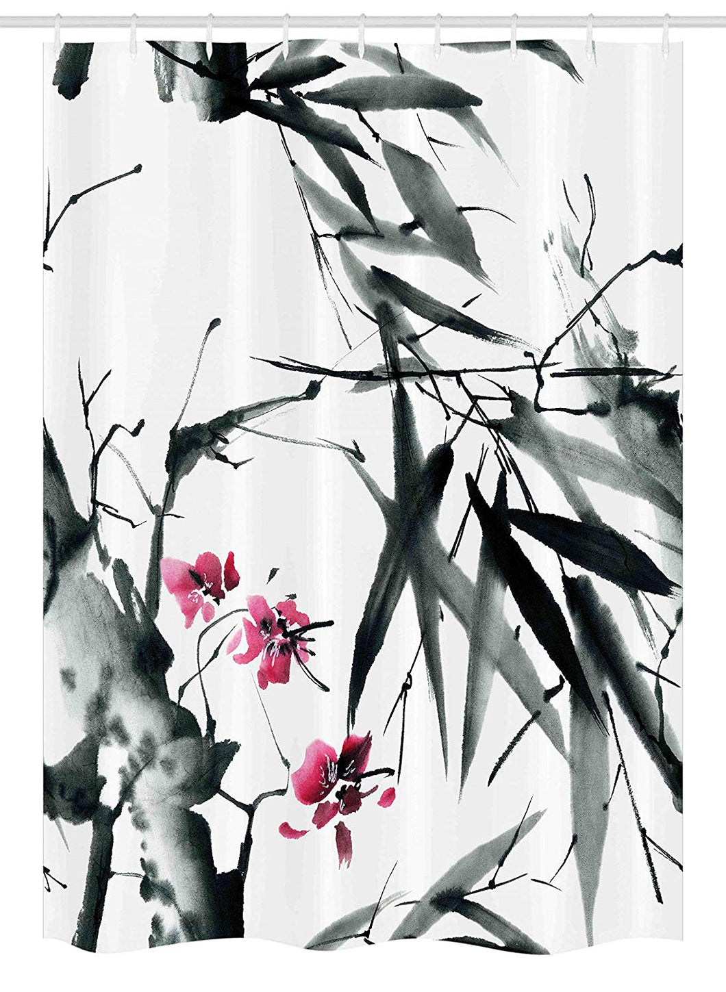 Ambesonne Japanese Stall Shower Curtain, Natural Bamboo Stems Cherry Blossom Japanese Inspired Folk Print, Fabric Bathroom Decor Set with Hooks, 54