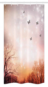 Ambesonne Butterfly Stall Shower Curtain, Dreamy Butterflies Over Trees Romantic Fantasy Blurry Sky Design, Fabric Bathroom Decor Set with Hooks, 36" X 72", Baby Pink Orange