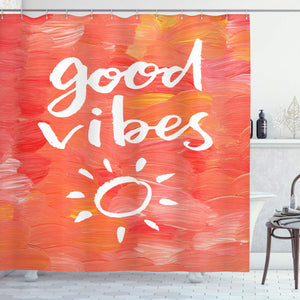Ambesonne Good Vibes Shower Curtain, Artistic Brushstrokes Positive Life Message Hand Drawn Sun Figure Print, Fabric Bathroom Decor Set with Hooks, 75 Inches Long, Dark Coral White