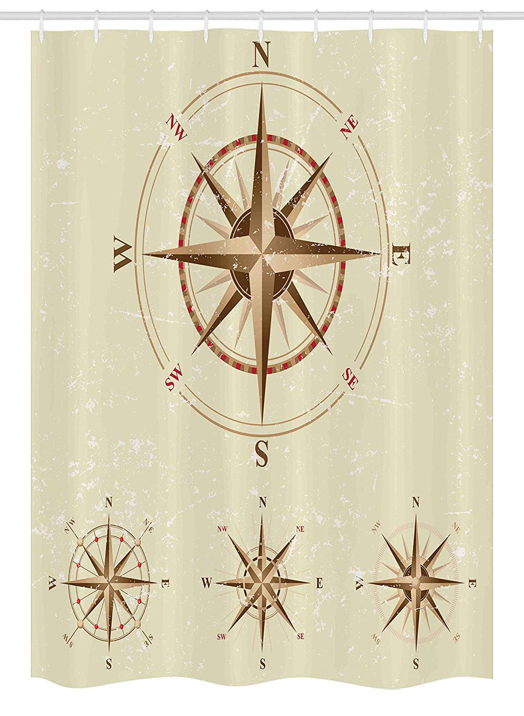 Ambesonne Compass Stall Shower Curtain, Four Different Compasses in Retro Colors Discovery Equipment Where Nautical Marine, Fabric Bathroom Decor Set with Hooks, 54 W x 78 L Inches, Beige Tan