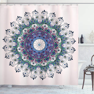 Ambesonne Peacock Feather Decor Collection, Bird Mandala Design Moroccan Motif, Polyester Fabric Bathroom Shower Curtain Set with Hooks, Rose Green Purple Blue