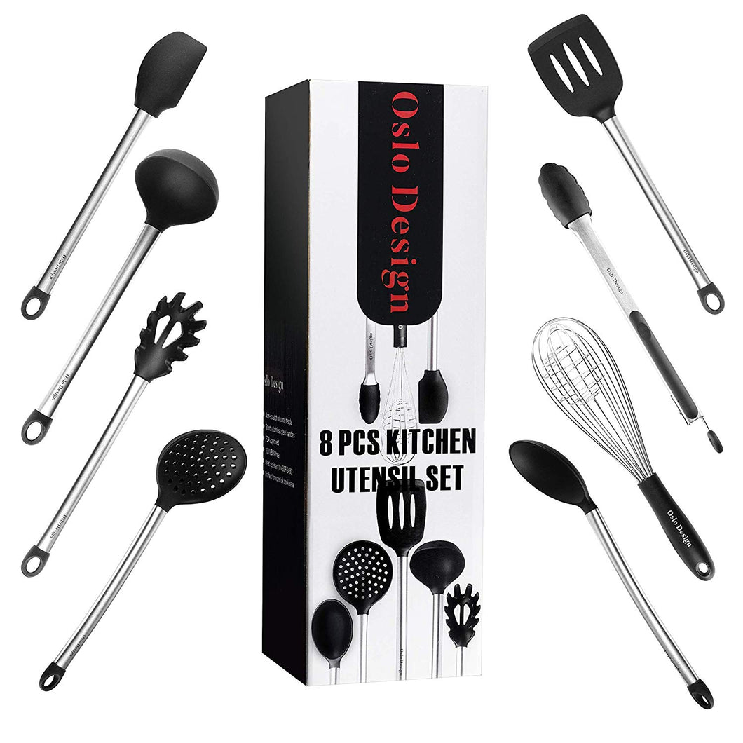Kitchen Utensil Set, Set of 8 Silicone Kitchen Utensils Best Cooking Utensils for Pots and Pans, Non-Stick Cooking Utensils Spatula Set Heat Resistant