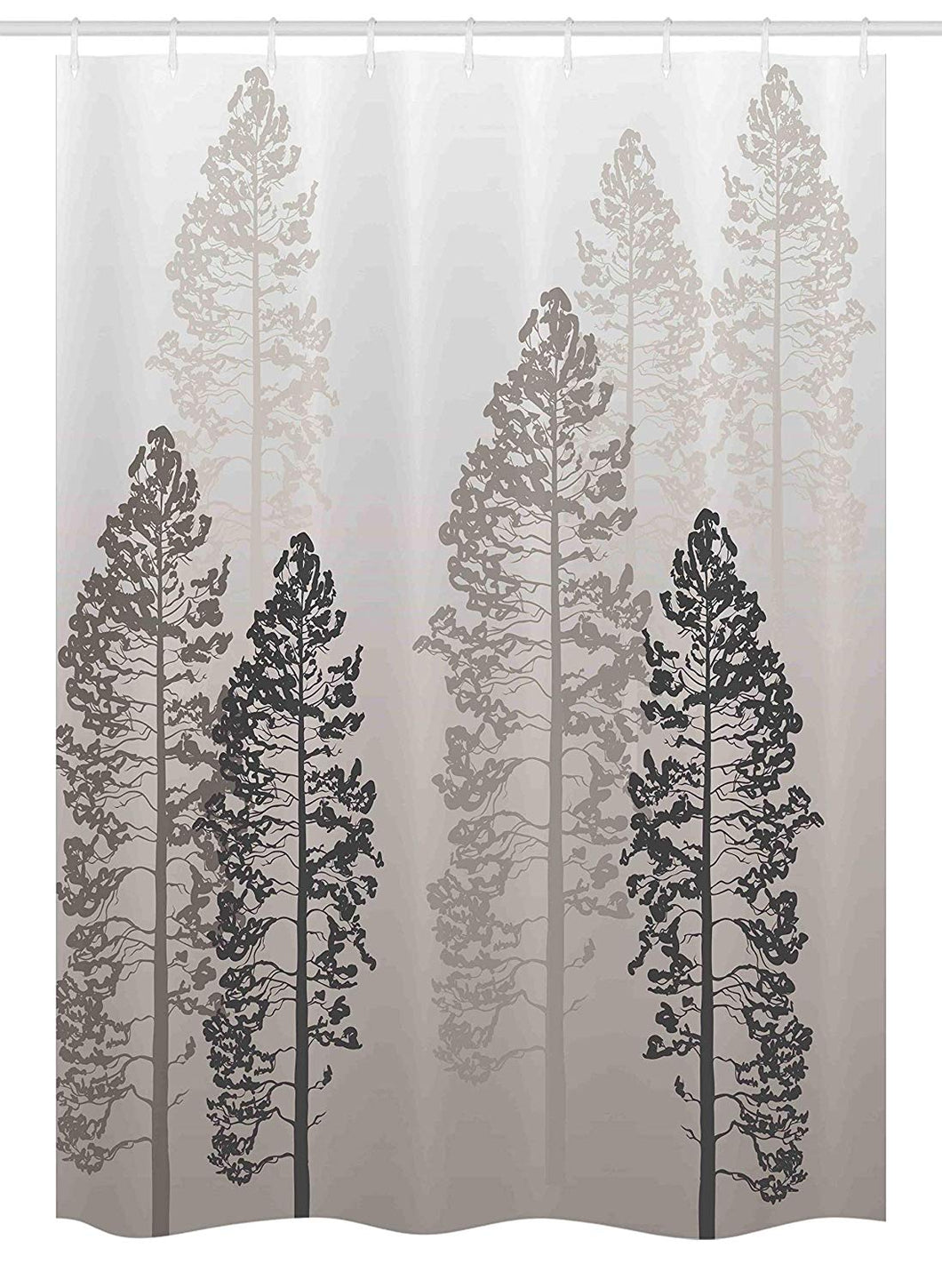 Ambesonne Country Stall Shower Curtain, Pine Trees in The Forest on Foggy Seem Ombre Backdrop Wildlife Adventure Artwork, Fabric Bathroom Decor Set with Hooks, 54