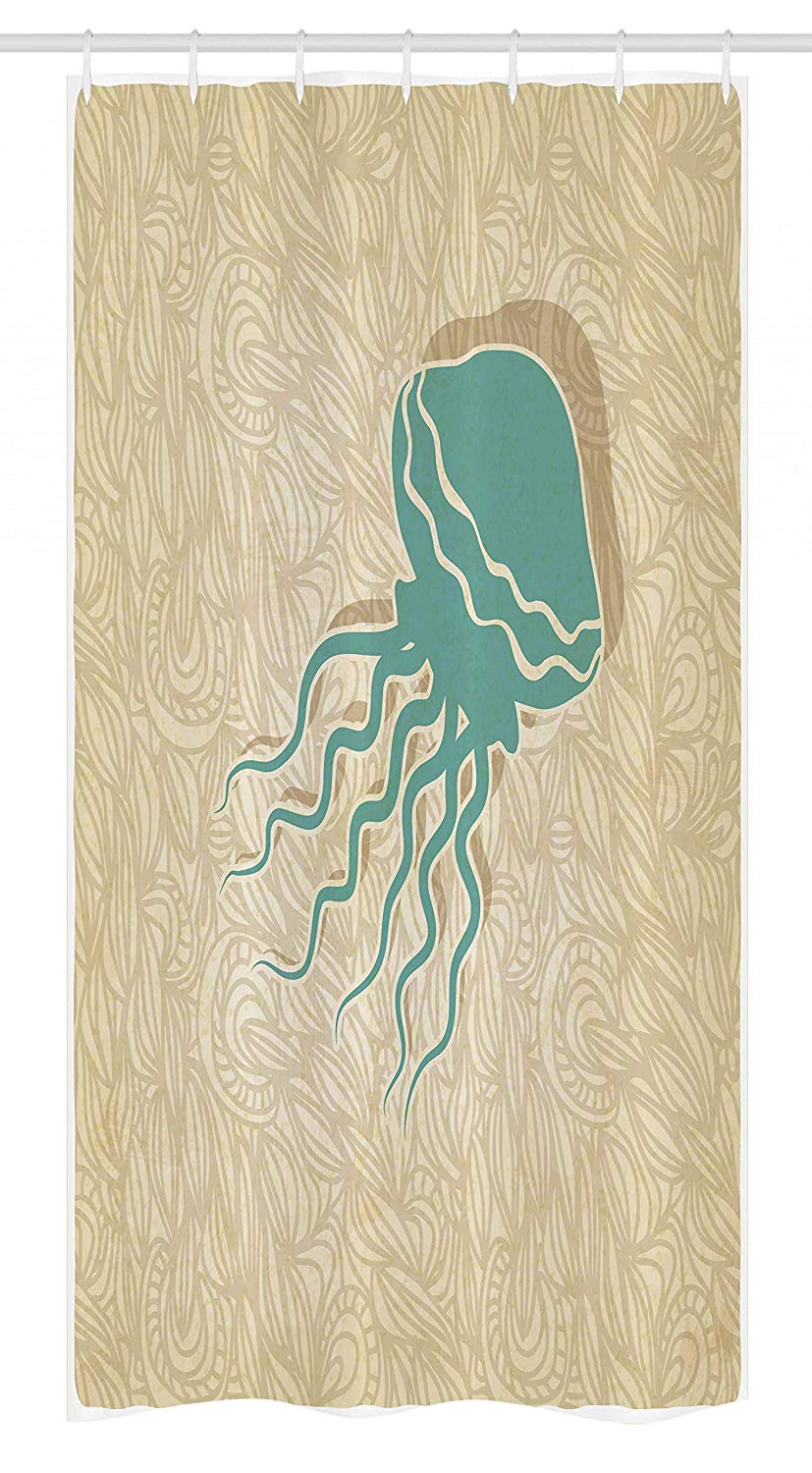 Ambesonne Jellyfish Stall Shower Curtain, Beach Summer Oceanic Life Tropicalea Animal Nautical Abstract Pattern, Fabric Bathroom Decor Set with Hooks, 36