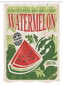 Ambesonne Vintage Stall Shower Curtain, Vintage Old Fashioned Funny Watermelon with Faded Colors Classic Graphic Art, Fabric Bathroom Decor Set with Hooks, 54 W x 78 L Inches, Green Red Ecru