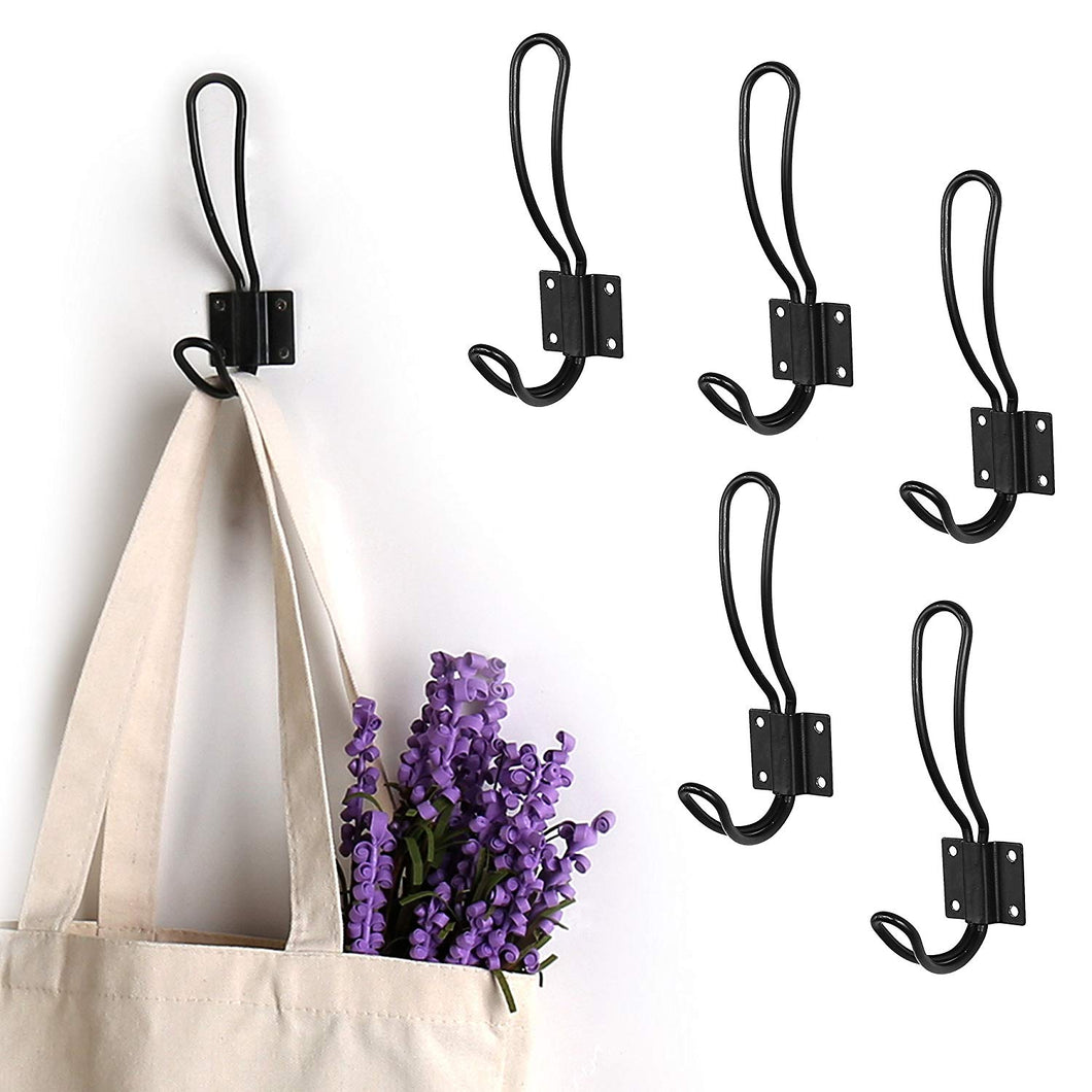 MyGift 6-Piece Loop Design Matte Black Metal Coat Hook Hanger Set, Hanging Hooks for DIY Projects
