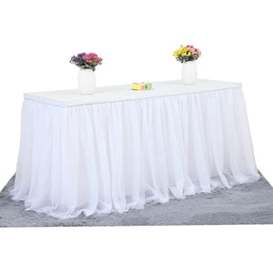Suppromo 6ft White Tulle Table Skirt for Rectangle or Round Table Tutu Table Skirt Table Cloth for Party,Wedding,Birthday Party&Home Decoration,Table Skirting (L6(ft) H 30in, White)