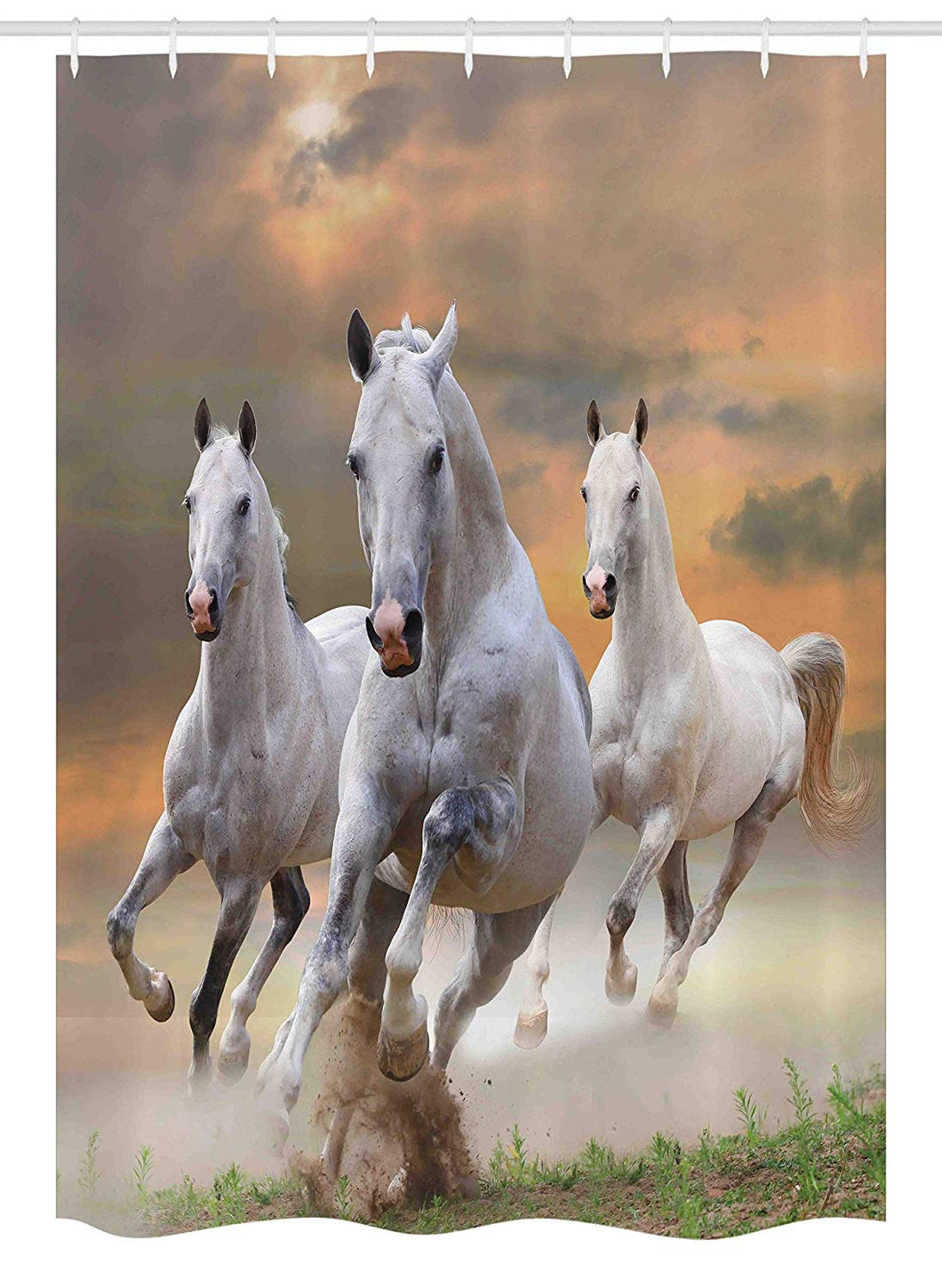 Ambesonne Horses Stall Shower Curtain, Stallion Horses Running on a Mystic Sky Background Equestrian Male Champions Print, Fabric Bathroom Decor Set with Hooks, 54 W x 78 L Inches, White Orange