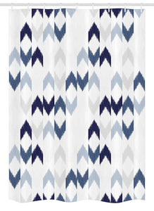 Ambesonne Navy Stall Shower Curtain, Abstract Ikat Chevron with Hazy Zigzag Folk Traditional Image, Fabric Bathroom Decor Set with Hooks, 54" X 78", Blue Purple