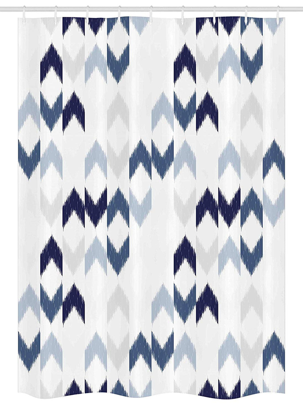 Ambesonne Navy Stall Shower Curtain, Abstract Ikat Chevron with Hazy Zigzag Folk Traditional Image, Fabric Bathroom Decor Set with Hooks, 54