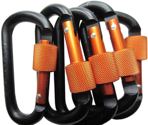 LeBeila Aluminum Carabiner Heavy Duty Climbing Hooks D Shape Buckle Pack Spring Snap Keychain Clip with Screwgate Locking-Outdoor Camping D-ring Carabiners Hook (Black/Orange-5PCS)