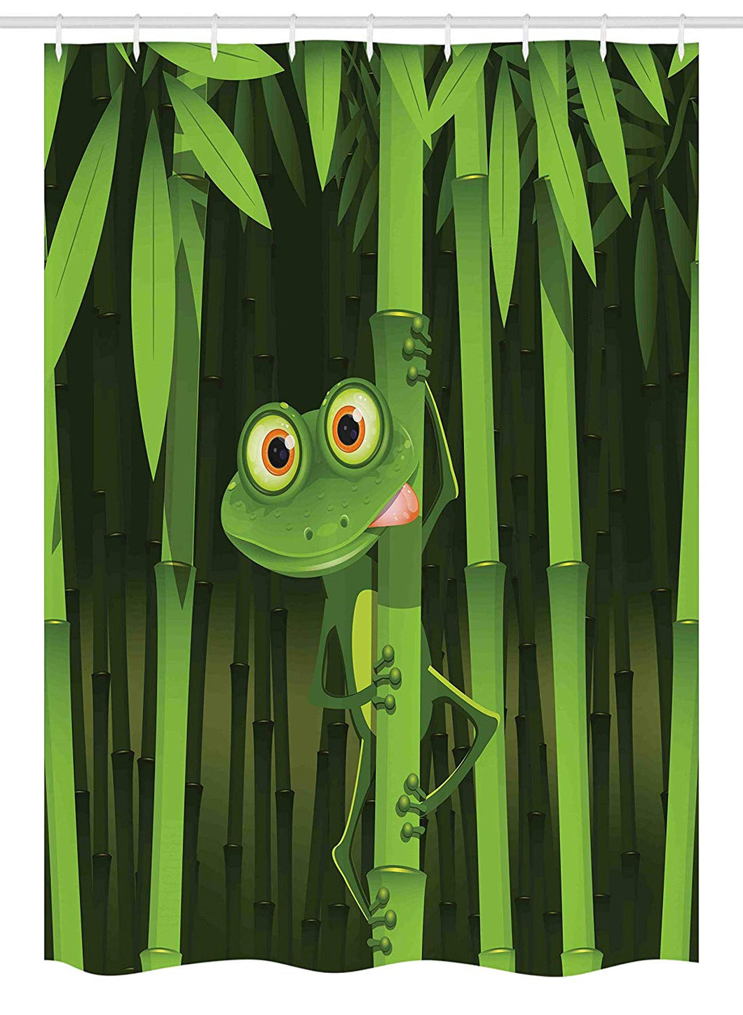 Ambesonne Animal Stall Shower Curtain, Funny Illustration of Friendly Fun Frog on Stem of The Bamboo Jungle Trees Nature, Fabric Bathroom Decor Set with Hooks, 54