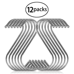12 Pack S Hooks, YBWM S Shaped Anti-Rust Stainless Steel Metal Hooks Hanger for Kitchen, Work Shop, Bathroom, Garden Hanging Clothing, Bags, Kitchen Utensil, Cutting Boards, Pots and Pans