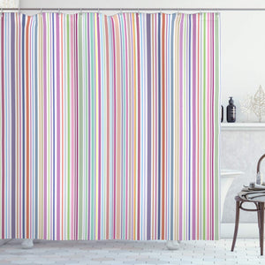 Lunarable Striped Shower Curtain by, Pastel Colored Vertical Lines in Modern Abstract Image Geometric Inspirations Art, Fabric Bathroom Decor Set with Hooks, 70 Inches, Multicolor