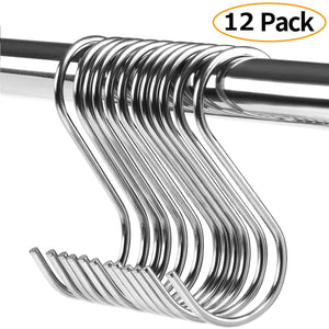 12 Pack Stainless Steel Heavy Duty(Bearing weigh 22LB) S Shaped Hanging Hooks 2.8" Hangers for Kitchen, Bathroom, Bedroom and Office(7cm)