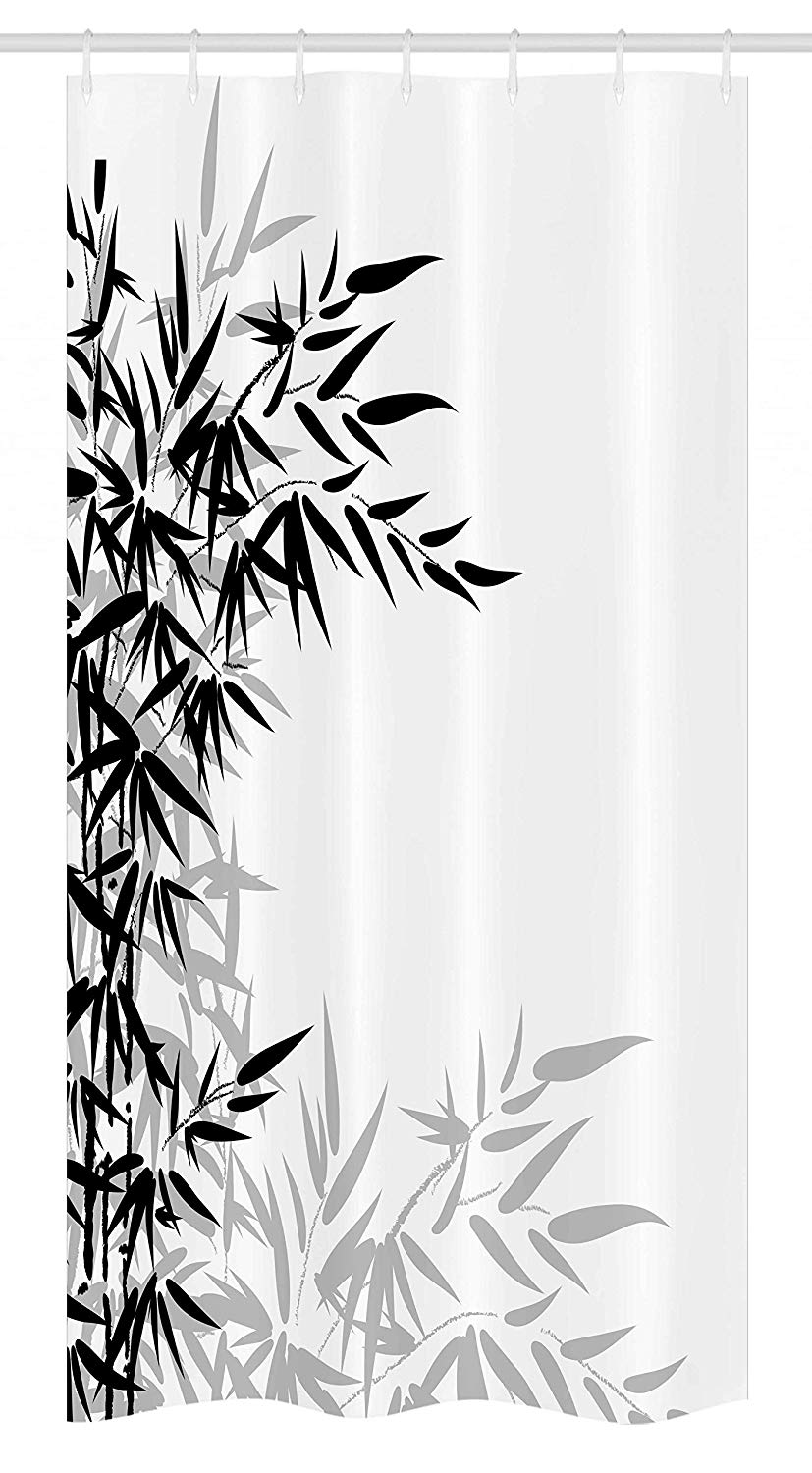 Ambesonne Bamboo Stall Shower Curtain, Bamboo Leaves on Clear Simple Background Organic Life Artistic Illustration, Fabric Bathroom Decor Set with Hooks, 36 W x 72 L Inches, Black and White