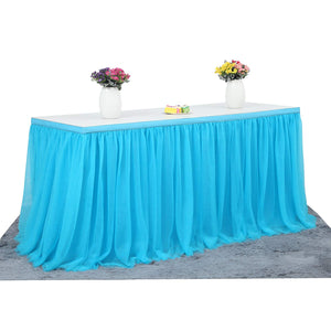 Suppromo 9ft Tulle Table Skirt Blue Tutu Table Skirt for Rectangle or Round Table Tulle Tableware for Party,Wedding,Birthday Party&Home Decoration,Table Skirting (L9(ft) H 30in, Blue)